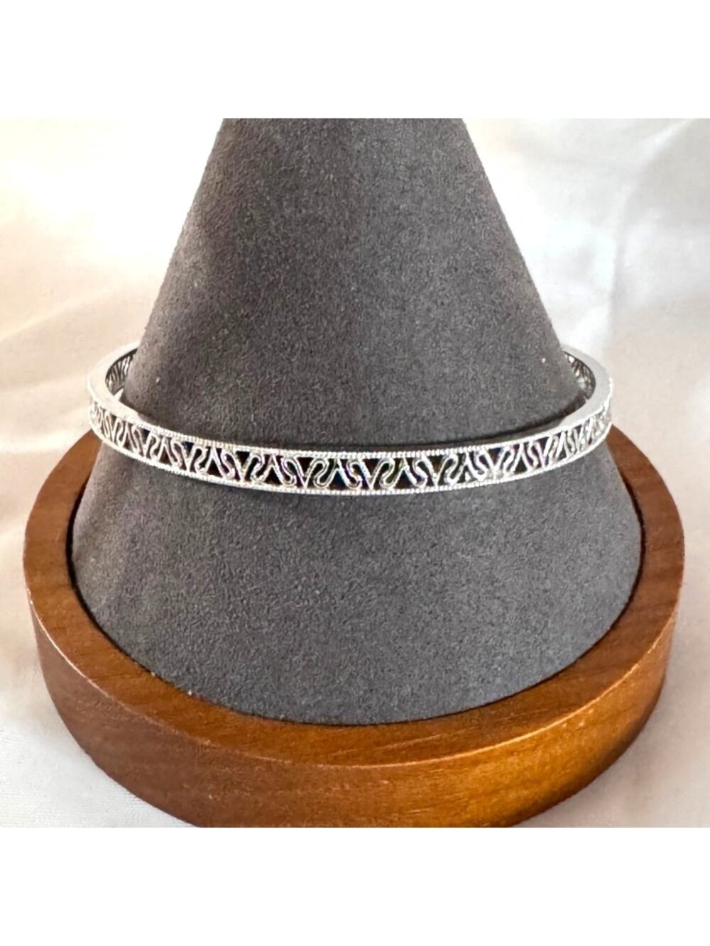 Textured Scroll Design Bangle Sterling Silver 925 Bracelet 2.5'' Diameter